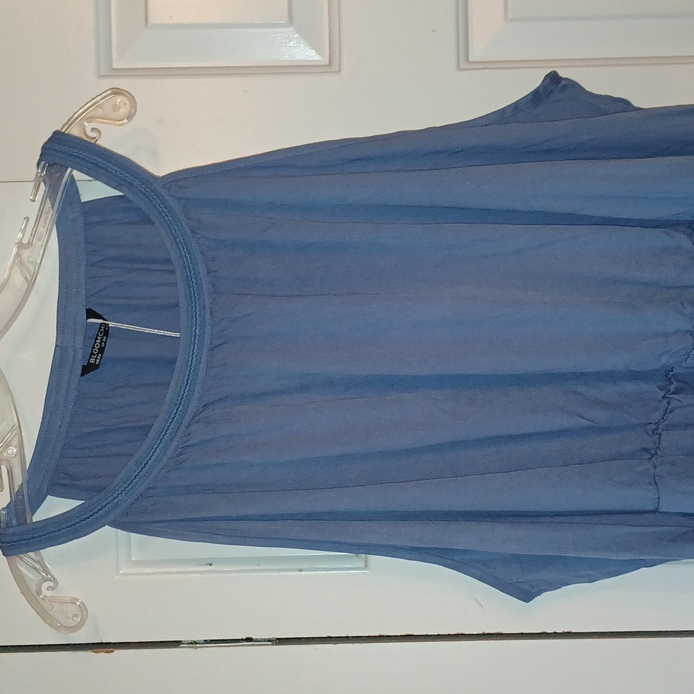 BloomChic Blue Sleeveless Scoop Neck Sundress with Pockets